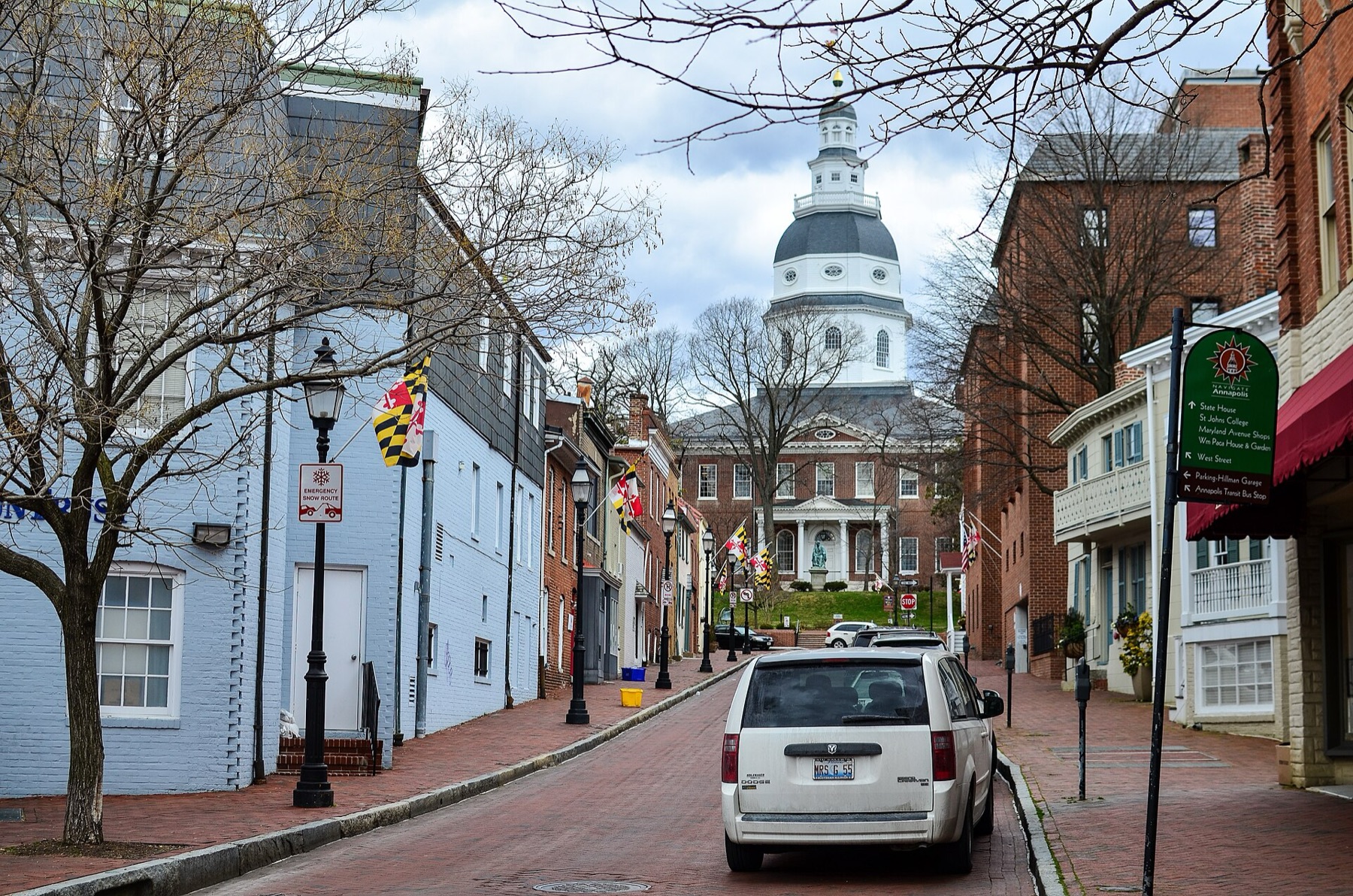Maryland State House seen down Francis Street, Annapolis